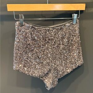 Aniye By High-Waist Sequin Sparkle Shorts in Metallic Gray